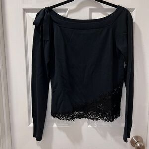 Armani Exchange Black Long Sleeve Top w/Lace Trim Detail Evening Party Wear-SZ L